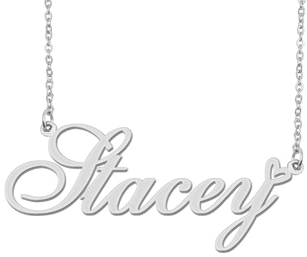Aoloshow Stainless Steel Silver Stacey Heart Name Necklace Charm Pendant Jewelry for Mom Best Friends