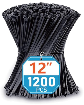Zip Ties 12 inch (1200 Pack), Black, 50lbs Tensile Strength, UV Resistant Cable Ties for indoor and outdoor by Karoka