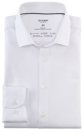 OLYMP herrövertröja långärmad 073464, twill, nivå 5, kroppspassform (15,05.2015 – F16), modern Kent, Vit, 44 SE