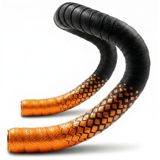 JRC Components Orimono Metallic Bicycle Handlebar Tape | Set of 2 Bar Tape for Road Bike | Gravel Bicycle Handlebar Wrap with Bar End Plugs | Enhance Your Bike Grip - (Orange)