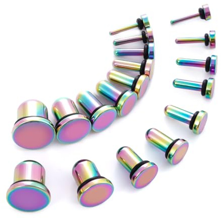 TBOSEN 18 st kirurgiskt rostfritt stål stretchkit pluggar expanderare enkel platt topp kroppspiercing smyckesset 14 G-00 G, metall, sandsten, Rostfritt stål, Sandsten