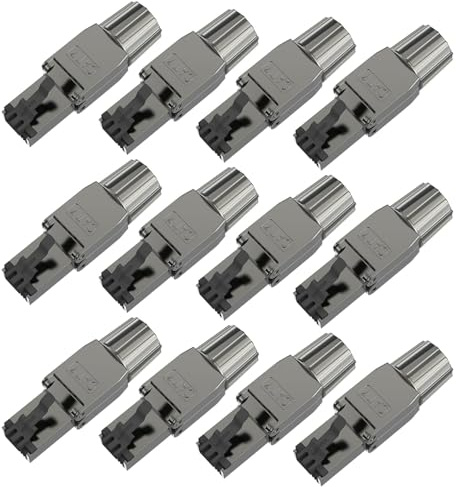 VCELINK RJ45 Stecker Werkzeuglos Cat 7 Cat6a, Netzwerkstecker POE++, Cat 7 Stecker 10 Gbps 600MHz Geschirmter, Lan Stecker mit LSA Anschluss für Installationskabel Verlegekabel, Schwarz, 12 Stück