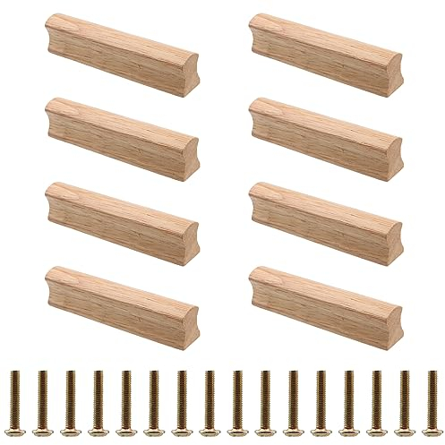 NAMYEUT 8 Stück Möbelgriffe Holz 96mm Lochabstand, Stangengriff Holz mit Schrauben, Schrank Holzgriffe Möbelgriff für Schubladen, Küchen Schränke, Anrichte