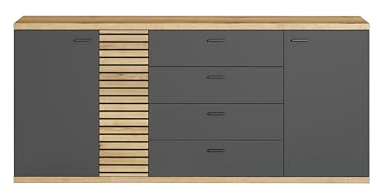 trendteam smart living - Norris - Sideboard - Anthrazit/Evoke Eiche - Highboard mit 4 Schubladen und 3 Türen - (BxHxT) 186 x 85 x 42 cm - Soft-Close und Vollauszug-Funktion - kratzfest