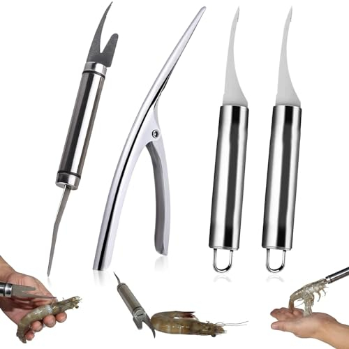 Xanewza 4 pezzi coltello da gamberetto, in acciaio inox pelapatate gamberetti, gamberetto deveiner, clip di linea gamberetto, peeling pinza di serraggio per aragosta, granchio, gamberetto
