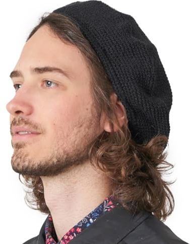 CHARM Baskenmütze Damen Barett Herren Beret Häkelmütze Strickmütze aus 100% Baumwolle Barrett für Sommer & Winter Schwarz