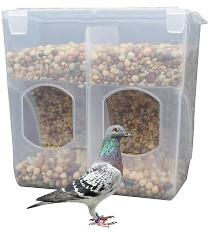 Automatic Pigeon Bird Feeder Water, Plastic Feeder Water Dispenser Drinkers for Cage, No Mess Hanging Parrot Food Bowl Container, Cage Accessories for Parakeet Quail Bird Chicken (2 Hole-Hook)