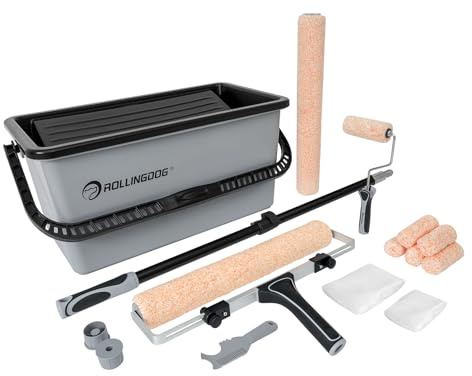 ROLLINGDOG kit de rouleaux de peinture de 20 pièces - 8 manchons de rouleau, cadre de rouleau de 18 pouces, tige d'extension, seau et bac avec 4 doublures, nettoyant, 2 capuchons