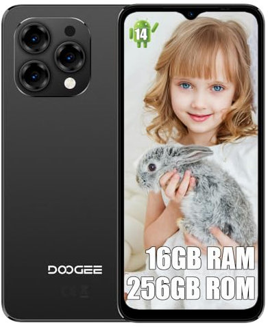 DOOGEE N55 PRO 4G Cellulari Economici (2024), 16 GB RAM 256 GB ROM, 6.56 pollici HD+ Display, Telefono Smartphone in Offerta, Android 14, 13MP+ 8MP, 5150 mAh Face ID Nero