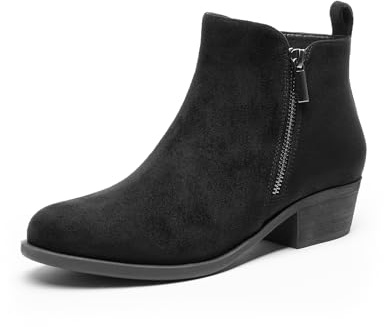DREAM PAIRS Botines clásicos de tacón bajo grueso con cremallera lateral para mujer, NEGRO (BLACK-SUEDE), 37.5 EU