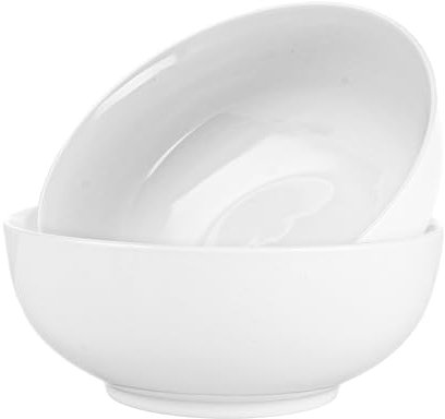 LDXDRU 2 Pack 20cm / 8 Inch Large Serving Bowls, 1400ml / 49oz Ceramic Salad Bowl, Porcelain White Pasta Bowls Cereal Bowl Soup Bowls for Noodle Fruit Breakfast Dining Kitchen