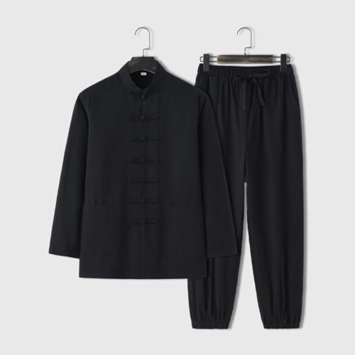 Vnook Chinesische Kleidung Herrenanzug Kampfkunst Kung Fu Tai Chi Qigong Traditionelle Klassische Kostüme Langarmhemd Hose Trainingsuniform Trainingsanzug(Black,XXXX-Large)