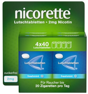 NICORETTE Lutschtabletten mit 2 mg Nikotin – freshmint Geschmack – diskret mit dem Rauchen aufhören – für Raucher von bis zu 20 Zigaretten/Tag – 160 St.