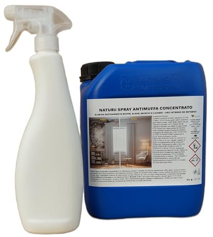 Naturìì Tanica 5 kg Antimuffa + erogatore con spruzzatore Elimina Muffe, Alghe, Muschi e Licheni Uso Interno ed Esterno Formula Concentrata e Potente