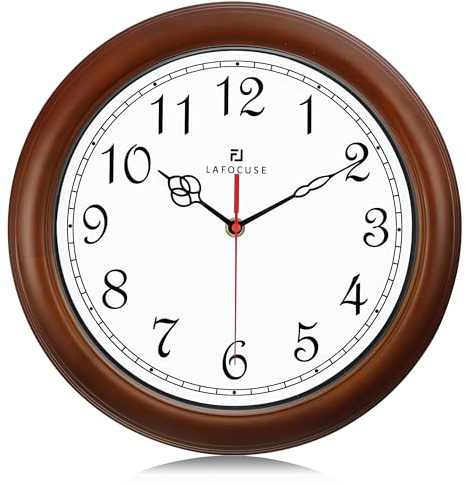 Lafocuse 30cm Orologio da Parete Legno Massello Vintage, Silenzioso Marrone Orologio da Muro Classico, Alta Qualità Retro Decorativo per Soggiorno Camera da Letto Cucina Ufficio