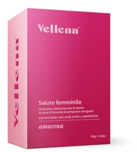 Vellena - Bevanda per la salute femminile - Che allevia SPM, Acne, Mestruazioni Irregolari e Dolorose, Crampi e Gonfiori, Perdita di capelli, Menopausa problematica (1PACK, Amarena)