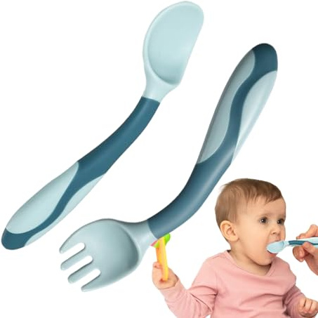 Bebisbestickset, babygaffel och sked, böjbar skena steget babysked – ergonomiska handtag verktyg för utfodring, LED – vansinnet för flickor