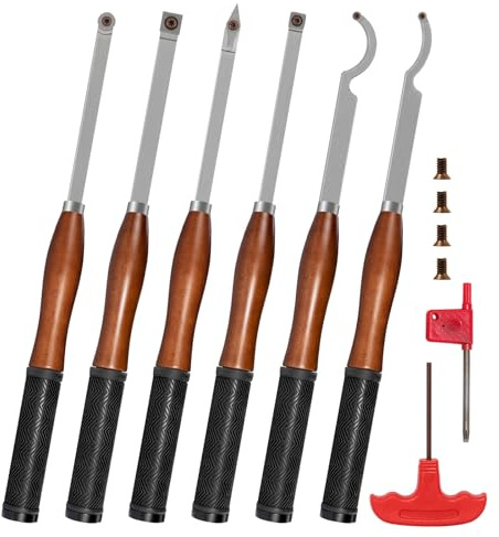 SIIIXS Set di Utensili per Tornitura per Legno 6 pezzi, Set di Scalpelli per Tornio Utensili per Sgrossatura Finitura, Strumenti per Tornitura Lavorazione del Legno Fai da te