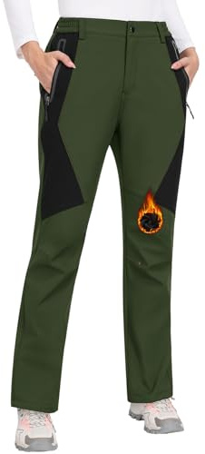 PASUDA Pantaloni Trekking Donna Invernali Sci Impermeabili Pantaloni Softshell Termici Neve Escursionismo Montagna Antivento Pantalone Outdoor Sportivi Lavoro Foderati in Pile(Verde Militare,M)