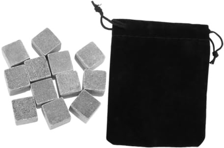 BELLIFFY 12 Pezzi Pietre per Whisky in Marmo Riutilizzabili, Cubetti di Ghiaccio per Bevande senza Scioglimento, Raffreddamento Rapido e Duraturo per Whisky e Vino, Set Bar Sacchetto