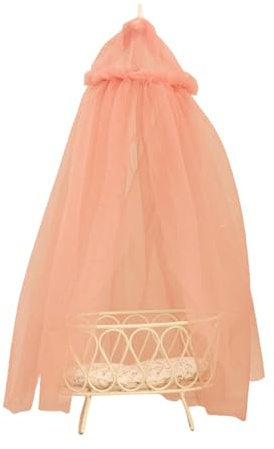 Miniature Crib Bed Crib Canopy Iron And Tulle Decorative Suitable for Children Doll Lovers Home Wedding Garden Exhibition, pink