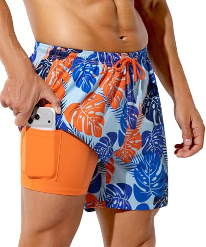 Casey Kevin badbyxor för män med kompressionsliner, 2 i 1 badshorts, män, badshorts med dragkedja