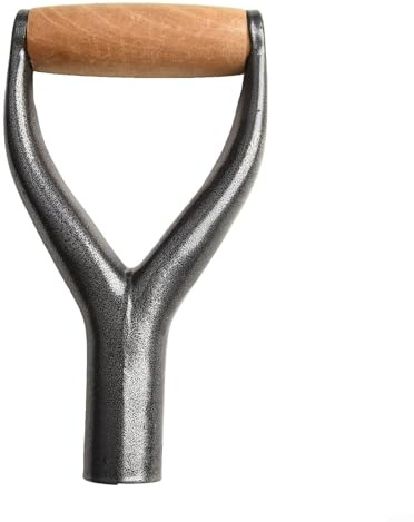 Minhe Manico ergonomico a forma di Y in ferro e legno per vanga e pala da neve, ricambio in giardino o all'aperto (argento)