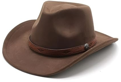 Haayymo Chapeau Western en Daim Denim Unisexe, Chapeau de Cowboy à Large Bord, idéal pour la décoration DIY (Marron)