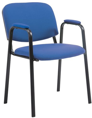 CLP Stapelstuhl mit Armlehnen gepolstert Ken Pro, Konferenzstuhl Stoffbezug stapelbar, Metallgestell schwarz stabil bis 150 kg, Farbe:blau