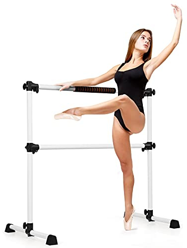 COSTWAY Sbarra Danza Classica Portatile, Sbarra da Balletto Doppia Regolabile in Altezza con Cuscinetti Antiscivolo e Base Girevole, Ideale per Allenamento Stretch, Portata 50 kg (Argento)