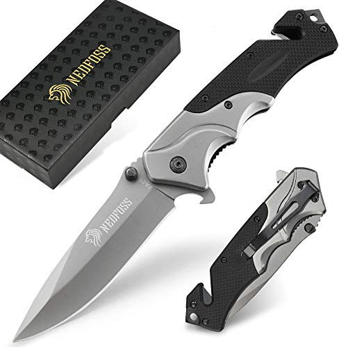 NedFoss FA49 Pocket Knife for Men, 4-in-1 Multitool Folding Knife with Glass Breaker, Seat Belt Cutter, Bottle Opener, Survival Knife for Emergency Rescue Situations, Home Improvements