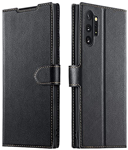 ELESNOW Case Compatible with Samsung Galaxy Note 10 Plus/Note 10+ / 5G, PU Leather Flip Wallet Phone Case Cover for Samsung Galaxy Note 10 Plus/Note 10+ / 5G (Black)