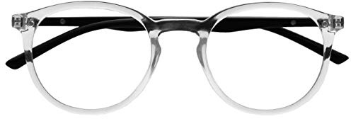 OPULIZE Met Gafas de Lectura Bloqueo de Luz Azul Montura Redonda Transparente Negro Resistente a Arañazos Bisagras de Muelle Mejoran Sueño Ordenador Gaming Antirreflejante Hombre Mujer B60-C +2.50