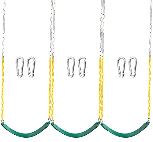 TURFEE 3 Pack Green Swing Seats Heavy Duty with 66 Chain, Swing Set Accessories Replacement with Snap Hooks for Kids Outdoor Play Playground, Trees, Backyard (Limit 300lb)