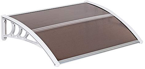 Outvita Window Awning Door Canopy 40x30, Polycarbonate Cover Front Door Outdoor Patio Awning Canopy UV Rain Snow Sunlight Protection Hollow Sheet, Brown Board & White Bracket