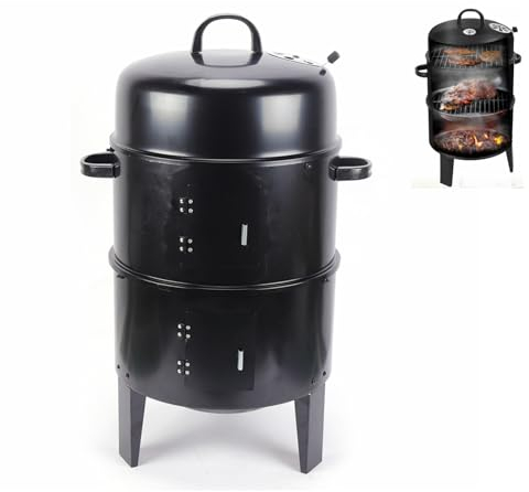 Barril para Ahumar 3 en 1, 40 cm, Fuerza de Viento Ajustable, Parrilla de Barbacoa de Carbón, Horno para Ahumar