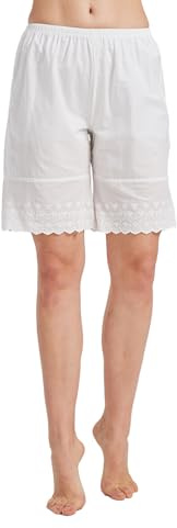 BEAUZSUZSANA Women Cotton Pettipants for Under Dress Lace Embroidery Victorian Pajama Pants Elastic Waistline Ivory Beige (Ivory,XL)