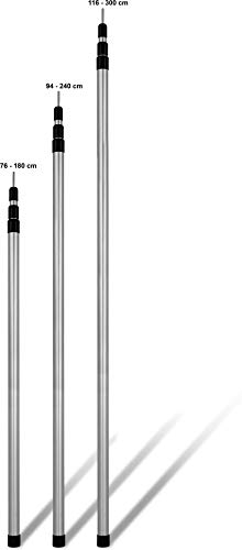 normani Aufstellstange Teleskopstangen Stützstange aus Alu in unterschiedlichen Längen von 76 cm bis 300 cm - 3 Segmente für Zelt, Tarp, Sonnensegel oder Plane Farbe 1Stück Größe 76-180 cm
