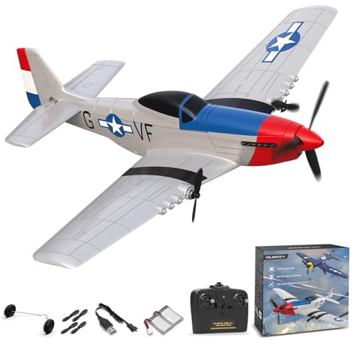 volantexrc RC Plane 3 Channel Remote Control Airplane Fighter Toys, 2.4GHz 6-axis Gyro Stabilizer RTF Glider Aircraft Plane, Easy to Fly for Adults Beginners (P-51D Mustang)