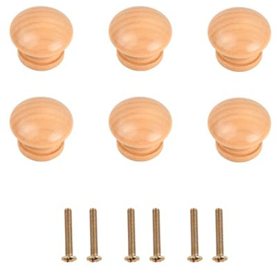 Naseom 6 Stück Möbelknopf Holz, Holz Schubladengriff, Runde Holzknauf, Schrankknöpfe mit Schrauben für Möbel, Holzknöpfe für Kommode, Möbelgriffe für Kommode,Schublade,Schranktüren