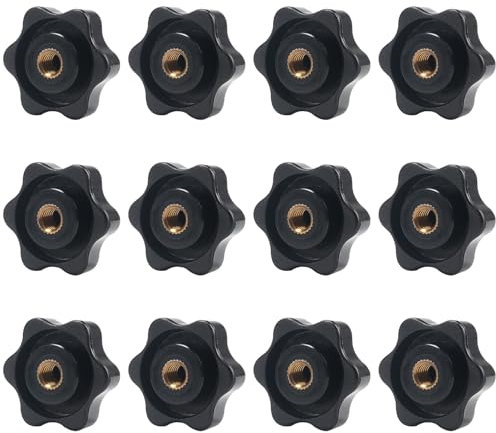 KINDPMA 12 Pezzi Manopole a Stella M6 x 32mm Dado con Impugnatura a Stella in Plastica Manopola Passante a Testa Esagonale Filettata Femmina per Industria Meccanica, Mobili, Apparecchiature