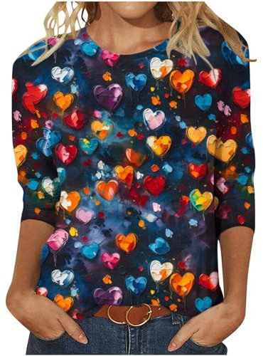KOG Bluse Damen Elegant 3/4 Arm Shirt Baumwolle Tie-Dye Muster Bekleidung Lässig 3/4 Arm Shirts Angebote des Tages Heute Kleidung Freizeit Blusenshirt Frau Tshirt Gutscheine Mehrfarbig XL