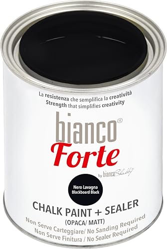 Bianco Forte - Nero Lavagna - (1L) Vernice a Gesso con Finitura/Protettivo 2-in-1: Chalk Paint Super Resistente per Mobili, Pareti e Porte – Asciugatura Rapida, Interni/Esterni, Opaca
