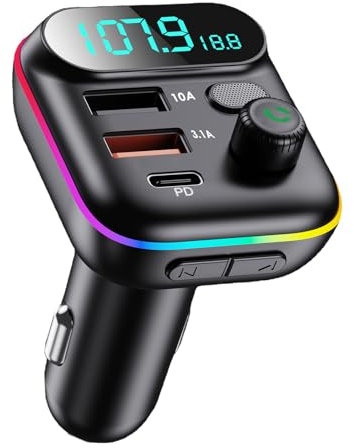 FM Bluetooth Transmitter Auto 5.0, Adapter Bluetooth QC3.0 Schnelles Autoladegerät 2USB und 1PD 18W für Freisprechanlage, Musik, Radio Transmitter Avec LED Display, Unterstützt USB und TF Karten