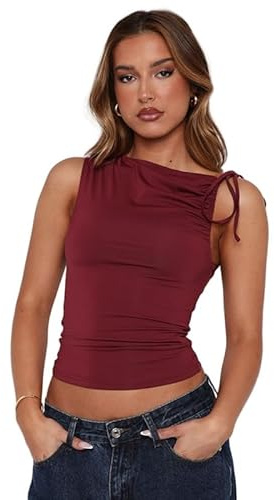 Sukiglam Vest Tops Women UK Sexy Sleeveless One Shoulder Crop Top with Adjustable Tie Strap Summer Slim Fit Y2k Going Out Tank Tops Casual Asymmetric Tight Blouse Shirts Streetwear