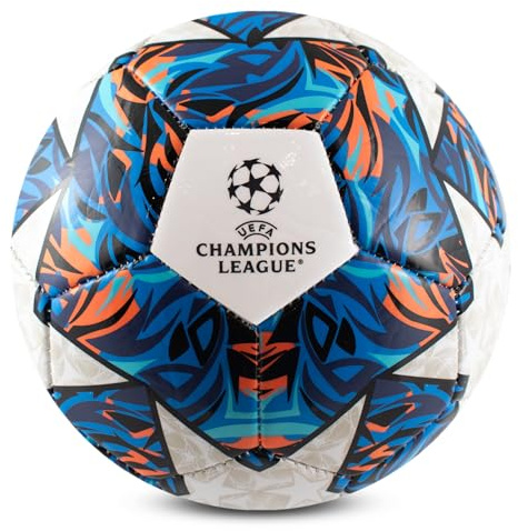 Hy-Pro Pallone da calcio UEFA Champions League, taglia 5, licenza ufficiale, allenamento, partita, merchandising da collezione per bambini e adulti, ottima idea regalo, blu/arancione