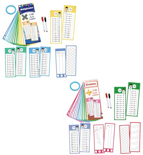 Aeisonsa 30PCS 1-12 Reusable Multiplication Flash Cards & Division Flash Cards with 4 Dry Erase Pens 2 Rings for Math Multiplication Game for Kids Classroom Home 1st to 3rd Grades