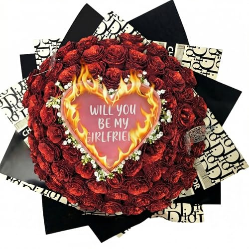 Husenic Burn Away Glitter Roses Bouquet,Burn Heart with Message Photo, DIY Fake Glitter Flowers Bouquet, Everlasting Shiny Artificial Red Rose Bouquet, Anniversary, Engagement, Wedding