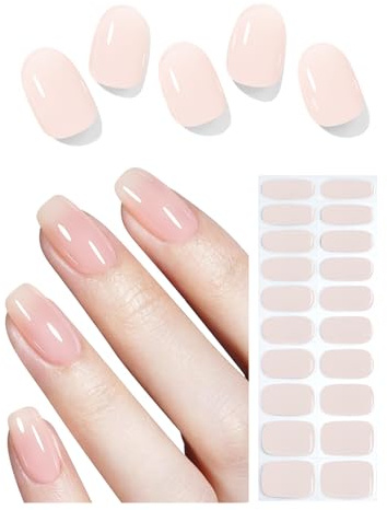 Unghie Gel Adesive UV, Rosa nude effetto gelatina 20 PCS Smalto Adesivo per unghie, Strisce di Smalto Gel per Unghie