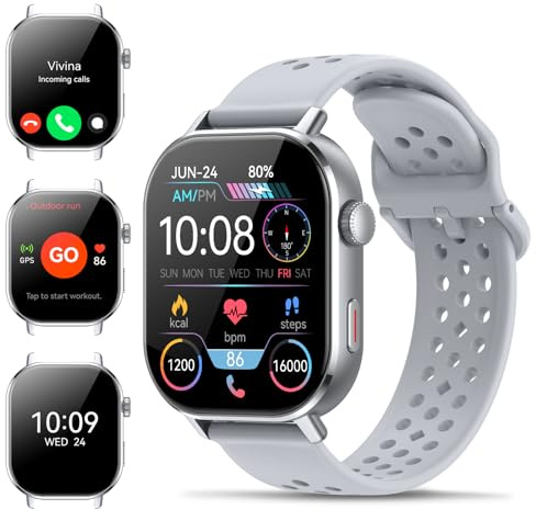 Orologio Smartwatch GPS Uomo Donna, 2.06 AMOLED 5ATM Smartwatch con Chiamate, 110+Modalità Smart Watch con Contapassi/Sonno/Cardiofrequenzimetro, Sportivo Fitness Tracker per iOS Androd Grigio